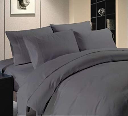 British Choice Linen Double duvet cover set Dark Grey Solid Egyptian cotton 1000-Thread-count Durable Sateen Finish Comfortable (Duvet cover with pillowcase)