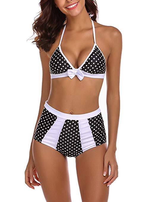 BEAUSOM One and Two Pieces Swimsuit Polka Dot Stripped Bathing Suit for Women High Waisted Bikini Swimwear