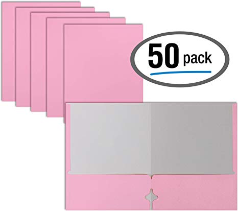 Two Pocket Portfolio Folders, 50-Pack, Pink, Letter Size Paper Folders, by Better Office Products, 50 Pieces, Pink