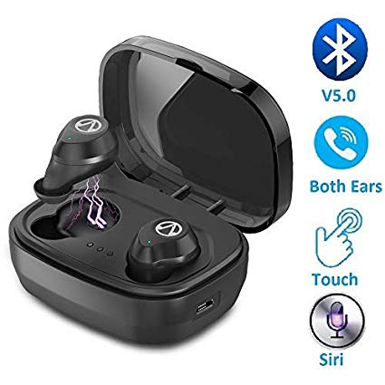 True Wireless Earbuds Bluetooth 5.0 Headphones Waterproof Touch Control in Ear TWS Earphone Noise Cancelling Handsfree Headset with Microphone Compatible with Apple iPhone Samsung Phone (Black)