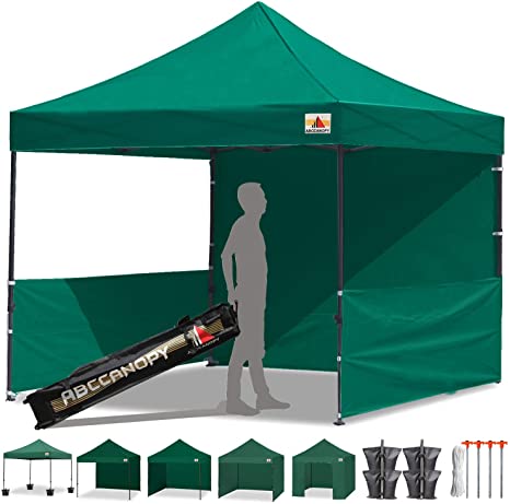 ABCCANOPY 10x10 Pop-up Canopy Easy Pop Up Canopy Tent 10x10 Commercial Tents with Sidewalls Bouns Roller Bag Bonus 2pcs Half Wall (Forest Green)