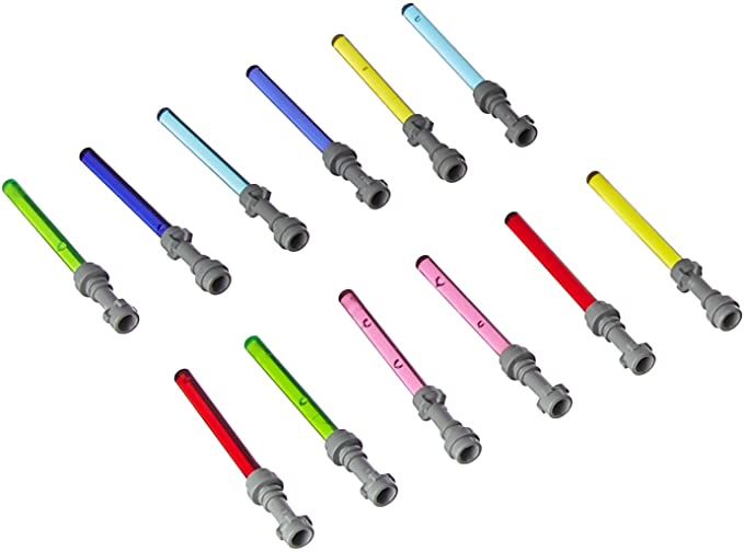 LEGO Star Wars Lightsaber Lot of 12 Gray Hilt Purple, Pink, Red, Green, Yellow, & Blue Lightsabers (Darth Vader, Yoda, Luke Skywalker)