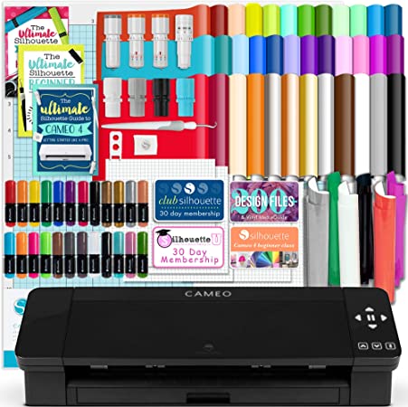 Silhouette Black Cameo 4 w/Blade Pack, 38 Oracal Sheets, HTV, Pens, Guides, & More