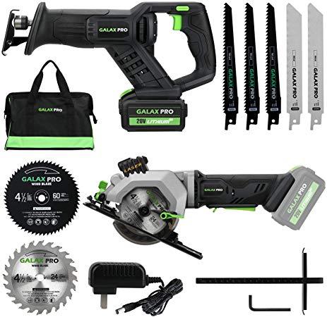 GALAX PRO Reciprocating Saw and Circular Saw Combo Kit with 1pcs 4.0Ah Lithium Battery and One Charger, 7 Saw Blades and Tool Bag