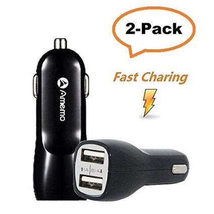 Car Charger,Amemo® 2-PACK 2.1A Dual Port Rapid USB Car Charger Cigarette Charger for Apple iPhone, iPad Air 2, Samsung Galaxy S6 / S6 Edge, Nexus, HTC, Motorola, Nokia and More (2PCS)
