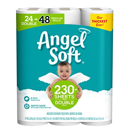 Angel Soft Toilet Paper, Double Rolls, Regular Bath Tissue Rolls, 24 Count