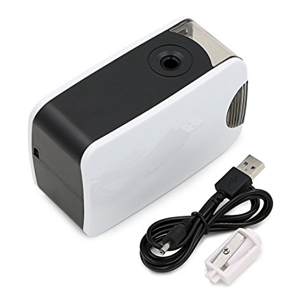 Hipiwe Portable Electric Pencil Sharpener with Baterry Operated and USB-powered, Perfect for Both Standard and Colored Pencils (White)