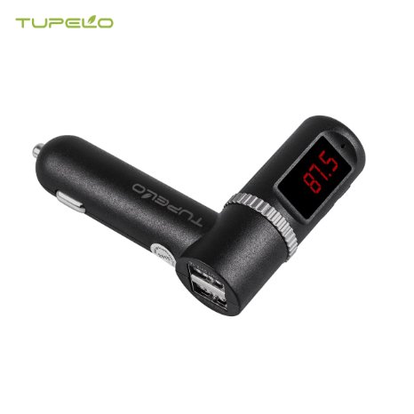TUPELO Bluetooth Car Charger Wireless In-Car Bluetooth FM Transmitter BC-08 with 2-Port USB Car Charging Hands-Free Calling MP3 Player - Black