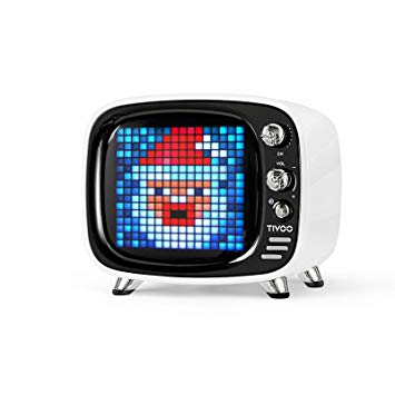 Divoom Tivoo Retro Bluetooth Speaker - Pixel Art DIY Box, RGB Programmable 16X16 LED, Support Android & iOS; TF/SD Card & Aux 3.9X3X3.2 Inches (White)