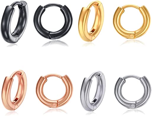 UM Jewelry Men Women Stainless Steel Round Small Endless Hoop Earrings Cartilage 11mm,4 Pairs a Set
