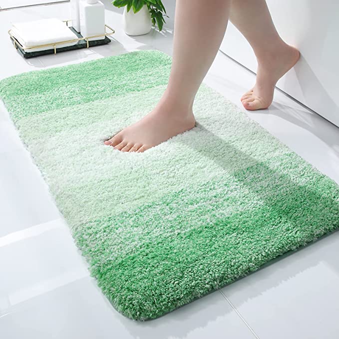 OLANLY Luxury Bathroom Rug Mat, Extra Soft and Absorbent Microfiber Bath Rugs, Non-Slip Plush Shaggy Bath Carpet, Machine Wash Dry, Bath Mats for Bathroom Floor, Tub and Shower, 16x24, Green