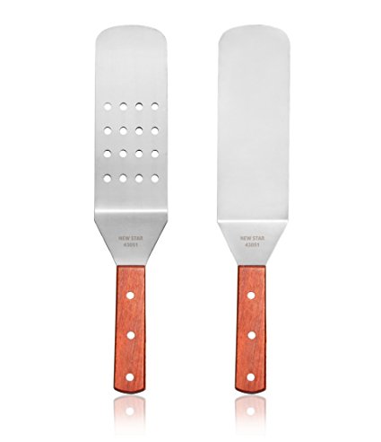 New Star Foodservice 43051 Wood Handle Flexible Grill Spatula Set, 14.5", Silver