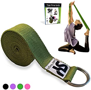 Sukhi Yoga Super Soft Yoga Strap D-Ring, Perfect Stretching, Holding Poses, Improving Flexibility Physical Therapy