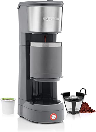 Chefman InstaCoffee Max, The Easiest Way to Brew the Boldest Single-Serve Coffee, Use Fresh And Flavorful Grounds or K-Cups With A Convenient Built-In Lift, Grey