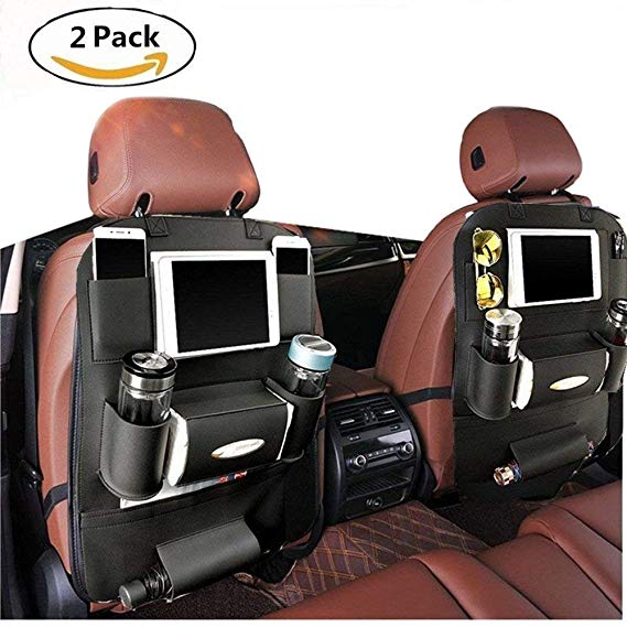 GOGOLO 2PCS Seat Back Car Organizer with Tablet Holder Pu Leather Back Seat Protectors for Kids, Storage Bottles, Tissue Box, Toys, 7.9" PAD, Tablet