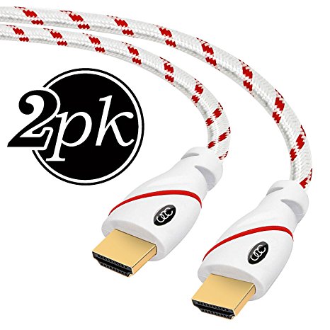 HDMI Cable 25 FEET 2 PACK - 2.0 HDMI Cable 4K Ultra-High Speed ( 2-PACK 25 FT / 7.6 Meter Each ) 4K Ultra HD 2160p / Bandwidth up to 18Gbps / 3D HD 2 X 1080p Ready - 25' Long Braided Nylon Cord Supports Ethernet Audio Return ( ARC ) with Gold Tip Connector