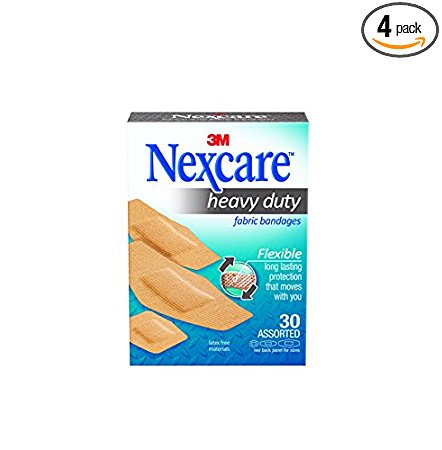 Nexcare Heavy Duty Fabric Bandages, Conforms to Fingers, Elbows, and Knees, For Extreme Sports and Yard Work, Assorted Sizes, 120 Bandages