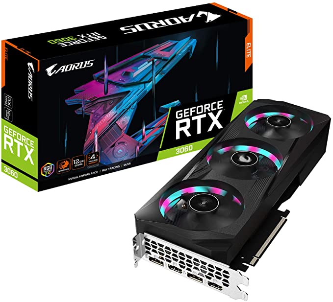 GIGABYTE AORUS GeForce RTX 3060 Elite 12G Graphics Card, 3X WINDFORCE Fans, 12GB 192-bit GDDR6, GV-N3060AORUS E-12GD Video Card