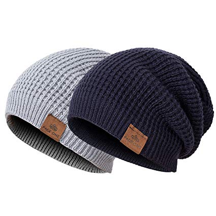 PAGE ONE Mens Winter Beanie Hat Warm Knit Hat Men Thick Fleece Lined Winter Hat Men Women