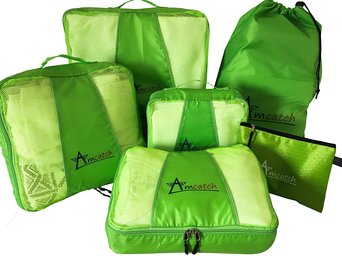 Amcatch 6 Travel Organizers- 4 Packing Cubes   Versatile Pouch Laundry Bag Large Eco Set