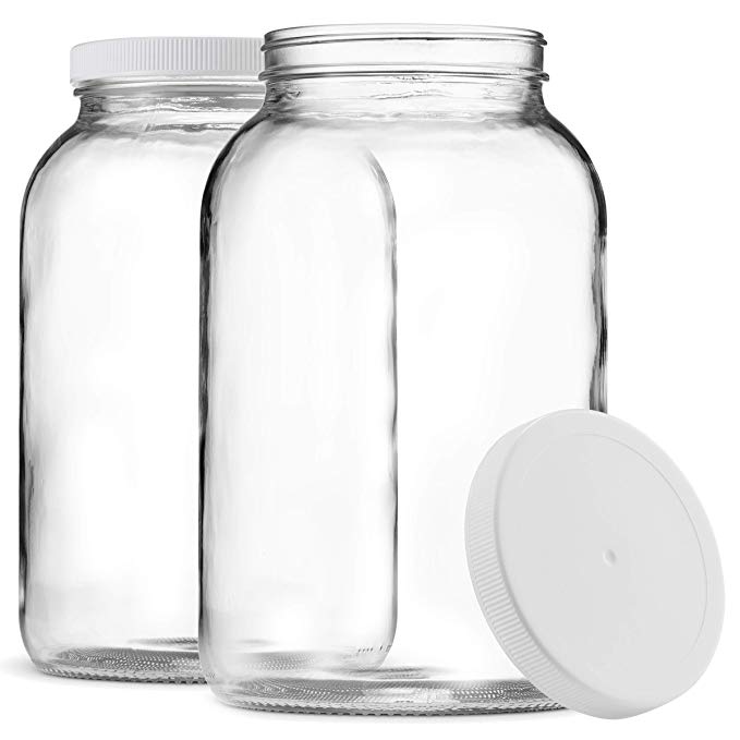 Paksh Novelty 1-Gallon Glass Jar Wide Mouth with Airtight Plastic Lid - USDA Approved BPA-Free Dishwasher Safe Large Mason Jar for Fermenting, Kombucha, Kefir, Storing and Canning Uses, Clear (2 Pack)