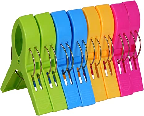 Ecrocy 8 Pack Beach Towel Clips in Bright Colors - Jumbo Size- Keep Your Towel From Blowing Away,clothes Lines