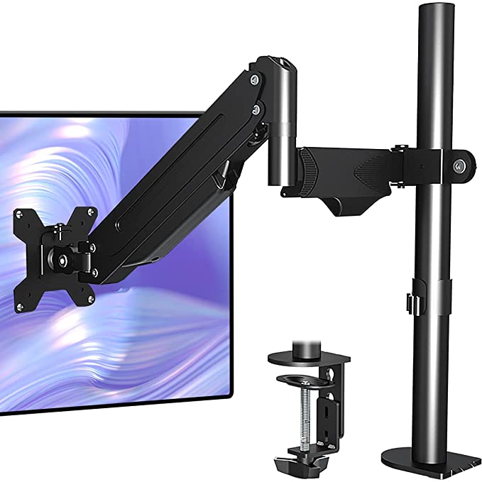 Suptek Single Monitor Mount Stand-Height Adjustable Gas Spring Monitor Arm Desk Mount for Computer Screen 17 to 27 inches,VESA Bracket with Clamp Grommet Mounting Base-Hold up to 13.2lbs (MD8411)