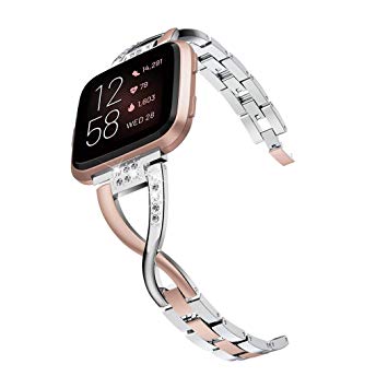 Wearlizer Metal Replacement for Fitbit Versa/Versa 2/Versa Lite/Versa SE Bands for Women Rose Gold Silver Black Small Large