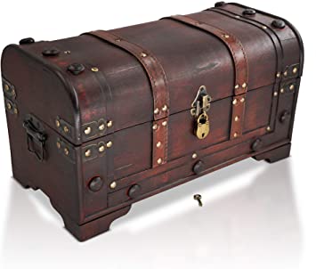 Brynnberg Wooden Pirate Treasure Chest 40x20x22cm decorative storage box - Vintage decoration handmade - with padlock lockable with key