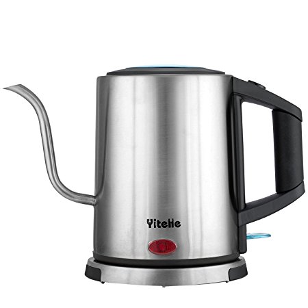 Electric Gooseneck Kettle, Great for Pour Over Coffee and Tea, 1 L. High Quality STRIX Control (made in the UK), Stainless Steel Water Kettle