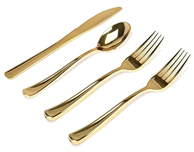 Elegant Gold Plastic Cutlery 160 Pack Disposable & Heavy Duty Plastic Silverware Set Includes 80 Forks, 40 Spoons, 40 Knives for Wedding, Parties, Catering & Everyday Use – Stock Your Home