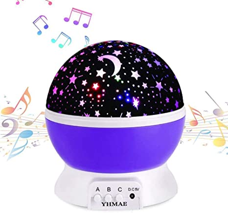 YHMAE Lullaby Musical Night Light, 360 Rotating Star Lamp Baby Musical Lamp with Rechargeable Battery,12 Songs to Relax for Sleep Kids Babies Birthday Children Day (Purple)