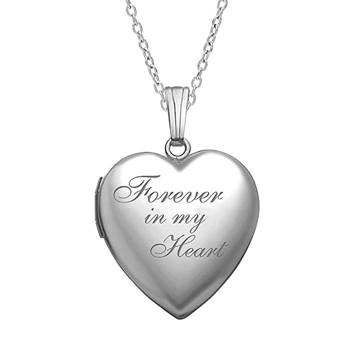 PicturesOnGold.com Forever in My Heart Locket Necklace Pendant in Sterling Silver - 3/4 Inch X 3/4 Inch - Includes 18 inch Cable Chain