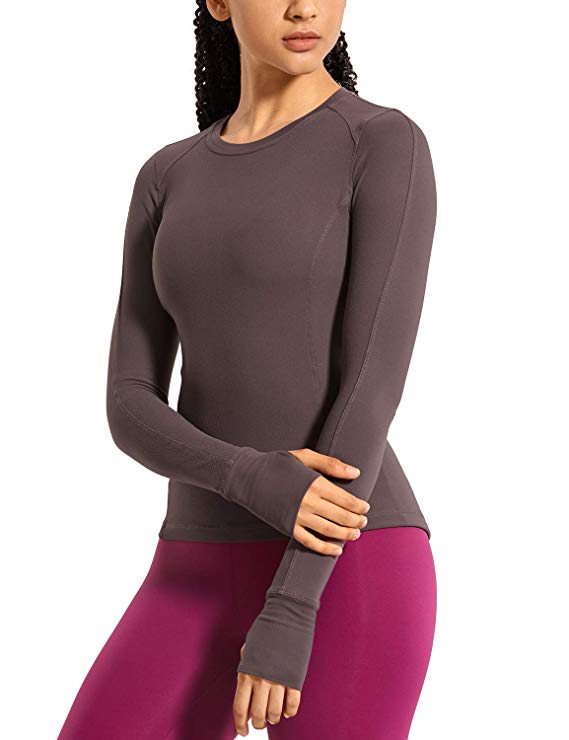 CRZ YOGA Women's Long Sleeve Running Shirt Athletic Workout Top with Thumb Holes