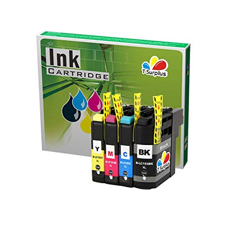 Toner Surplus Compatible Ink Cartridges Replacement for Brother LC103 LC-103 (1 Black, 1 Yellow, 1 Magenta, 1 Cyan 4-PK)