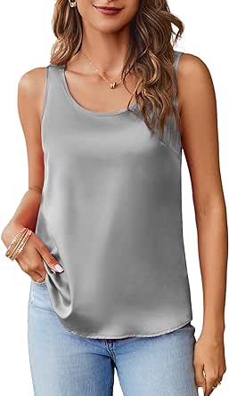 Zeagoo Silk Satin Tank Tops for Women Scoop Neck Sleeveless Camisole Tops 2024 Summer Basic Blouses