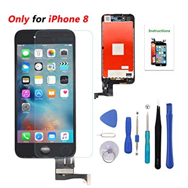 Screen Replacement LCD Display 3D Touch Screen Digitizer Compatible iPhone 8 Black Frame Assembly Set with Repair Tools