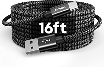 16ft (5m) Long USB C Cable, CLEEFUN USB A 2.0 to USB Type C Cable Nylon Braided Charger Power Cord Compatible with Samsung Galaxy Note Tab, LG, Moto, Sony Pixel and More USB C Phone Tablet Camera