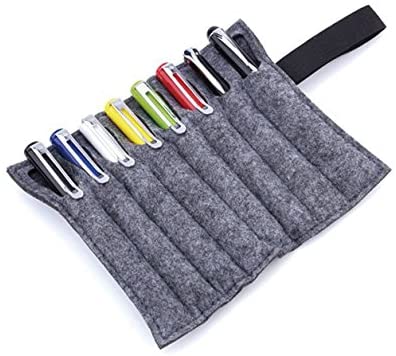 Chris-Wang 1Pc Portable Felt 8 Slots Stylus Pencil Case/Roll-up Wrap Pouch/Pen Holder/Makeup Brush Carrying Bag Organizer, 10.2" x 6.9"(Dark Grey)