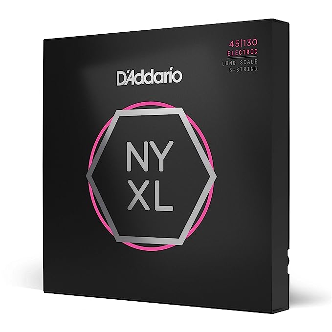 D'Addario NYXL45130 Nickel Wound Bass Guitar Strings, 5-String Regular Light, 45-130, Long Scale