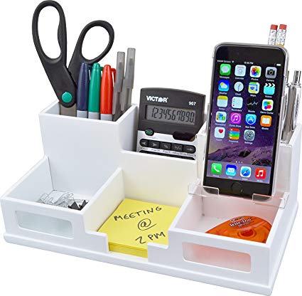 Victor Wood Desk Organizer with Smart Phone Holder, Pure White,W9525