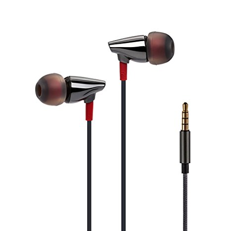 G-Cord Ceramic Earphone, In-ear Wired Stereo Noise Isolating 3.5mm Earbuds with Mic and Remote Control (Black)