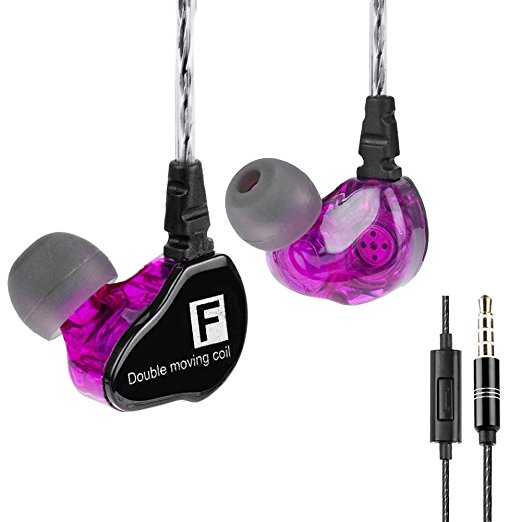 In-ear Headphone Wired Deep Bass Earbuds HIFI Noise Isolating Sport Earphone, F910 Dual Dynamic Driver Wired Cell Phone Headset with Microphone and 3.5 mm Audio Jack (Purple)