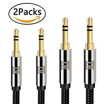 TechRise Audio Cable, 2-Pack (2.5 M and 1.5 M) Nylon Braided Premium Auxiliary Aux Audio Cable Cord for Beats Headphones, iPods, iPhones, iPads, Home/Car Stereos and More