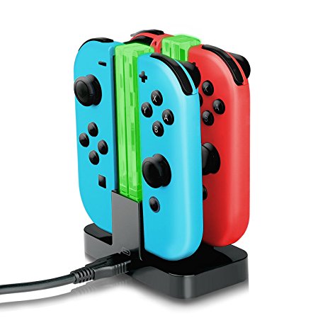 Joy-Con Charger,YockTec Nintendo Switch Joy-Con Charging Dock Stand 4-Controllers with light Charger Black)