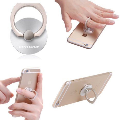 BENTOBEN Phone Stand Multi-Angle 360 Rotation 3D Alloy Portable Ring Stand for iPhone66S -Silver