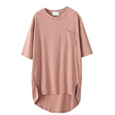 SAYM Women Oversize Pocket Open Fork Hem Long T-Shirt Tops