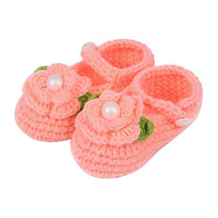 Aivtalk Newborn 2-8 Months baby Infant Girls Sweet Handmade Crochet Knit Shoes Soft Prewalker Orange