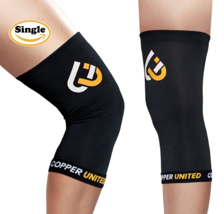 Copper United Knee Brace, High Quality Compression Fit Support - GUARANTEED Recovery Sleeve - Both Women & Men - Protects Patella, Pain Relief for Running, Sports & Wear Anywhere - Single