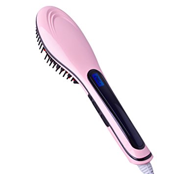 MENZO Hair Straightening Brush, Fast Natural Straight Hair Styling, Anion Hair Care with Anti Scald, Massage Straightening Irons for Silky Straighten Brush (Pink)
